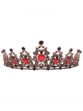 NEW Minkossy Black Crown with Red Gemstone Tiara Crown - Women's Decorative